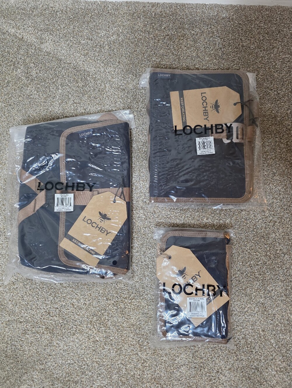 Lochby Set Of Three Rugged Waxed Canvas Journals And Carrier - Brand New In Pkg